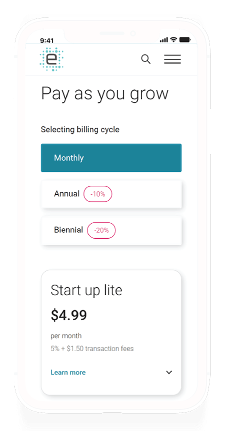 Image showcasing the pricing page on mobile at the plan cycle selection area